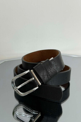 SMALL BUCKLE LEATHER WOMEN BELT BLACK+SILVER/ZEZE+ARGJEND 