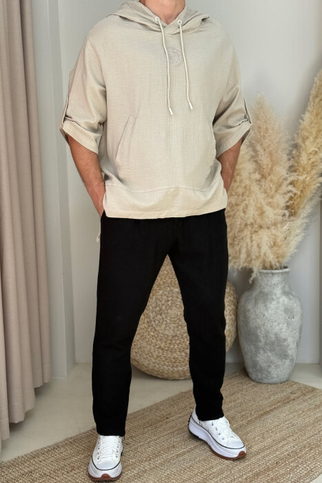 SMALL DESIGN HOODED MEN T-SHIRT BEIGE/BEZHE 