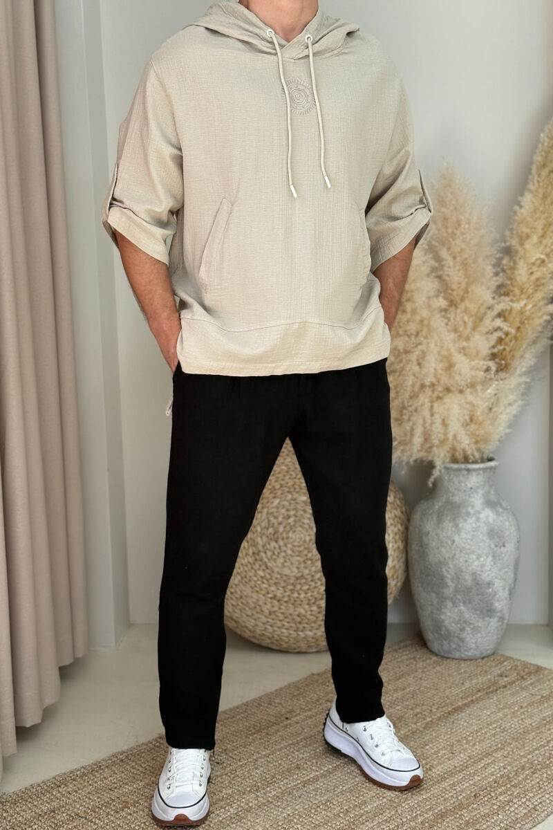 SMALL DESIGN HOODED MEN T-SHIRT BEIGE/BEZHE - 1