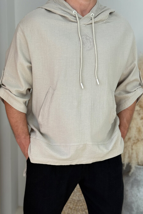 SMALL DESIGN HOODED MEN T-SHIRT BEIGE/BEZHE - 2