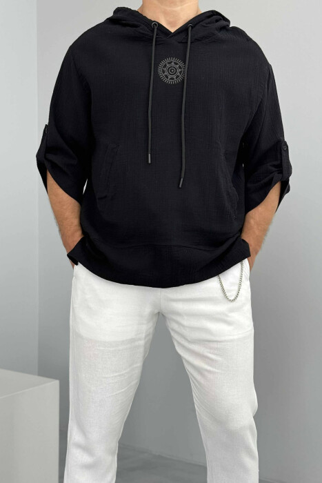 SMALL DESIGN HOODED MEN T-SHIRT BLACK/ E ZEZE - 1