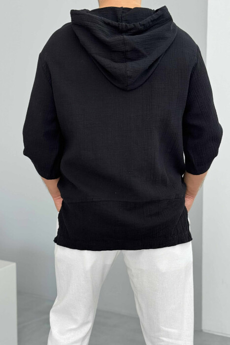 SMALL DESIGN HOODED MEN T-SHIRT BLACK/ E ZEZE - 2