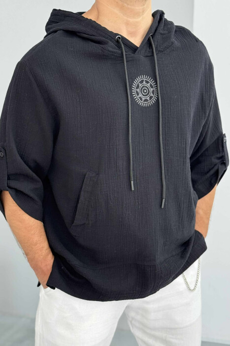 SMALL DESIGN HOODED MEN T-SHIRT BLACK/ E ZEZE - 3