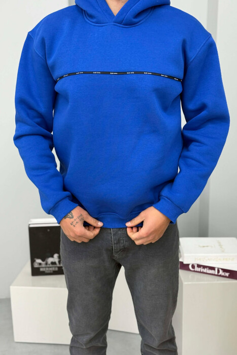 HOODIE NJE NGJYRESHE ME PUSH DHE DETAJE TE VOGLA PER MESHKUJ NE NGJYRE BLU - KLAUDIO FASHION