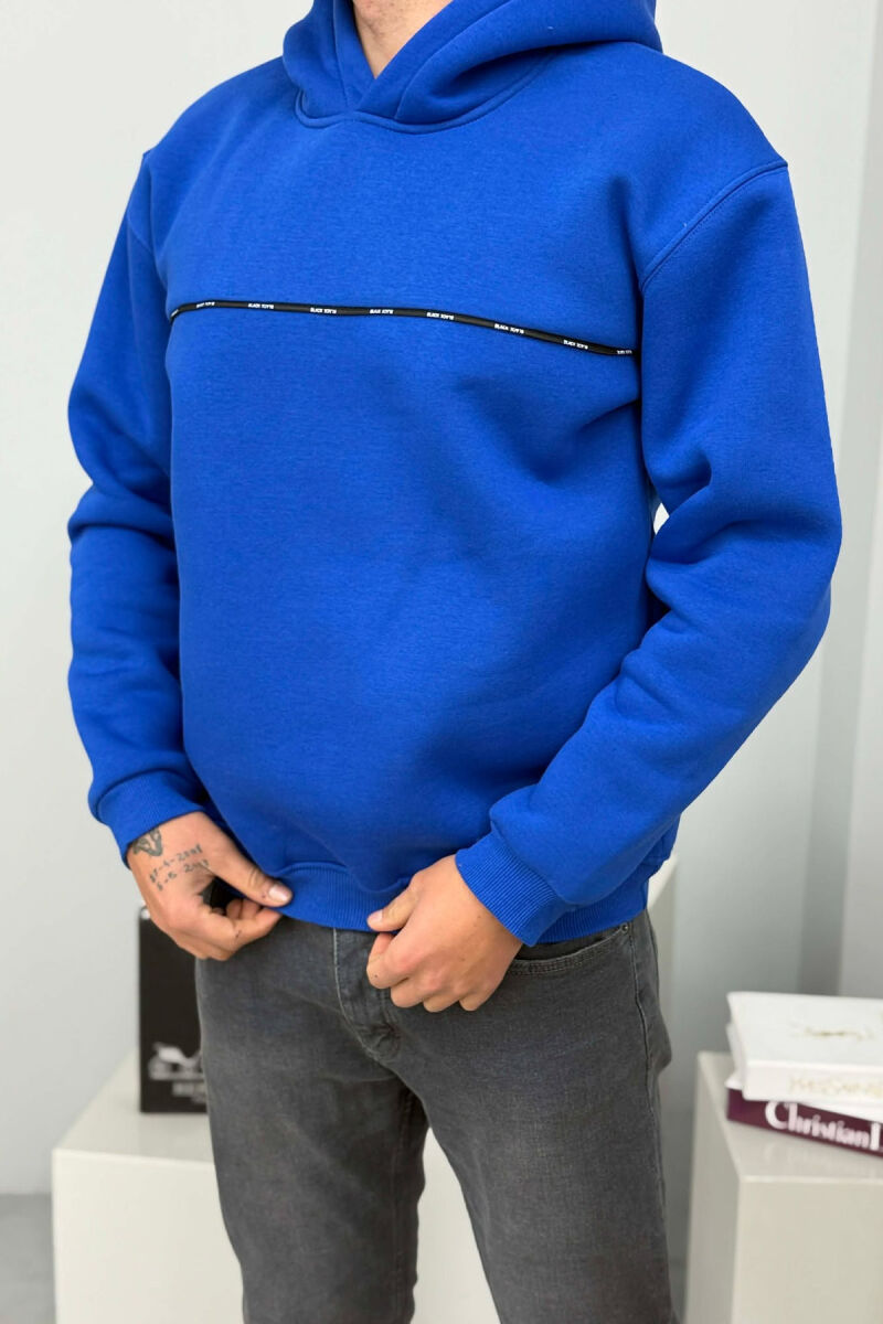 SMALL DETAIL ONE COLOR FLUFFY MEN HOODIE BLUE/BLU - 2