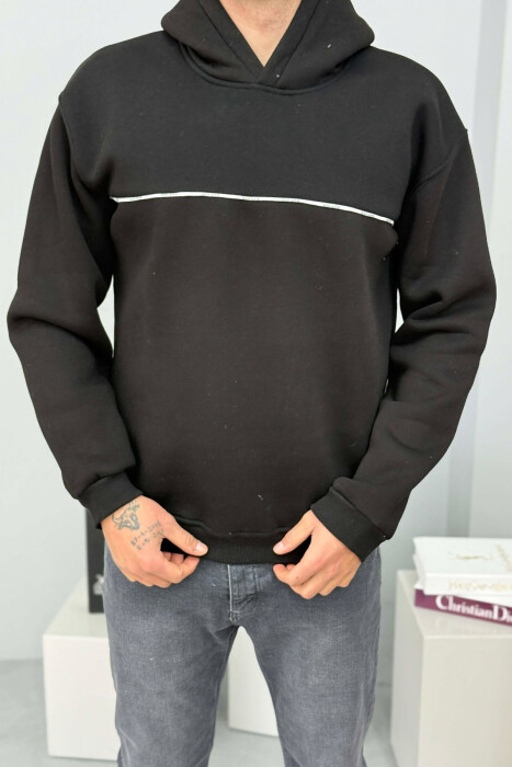 SMALL DETAIL ONE COLOR FLUFFY MEN HOODIE BLACK/ E ZEZE - KLAUDIO FASHION