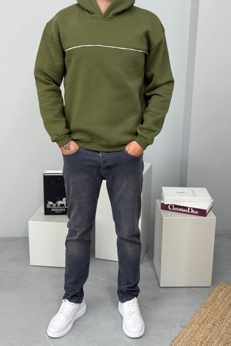 SMALL DETAIL ONE COLOR FLUFFY MEN HOODIE GREEN/JESHILE - 2