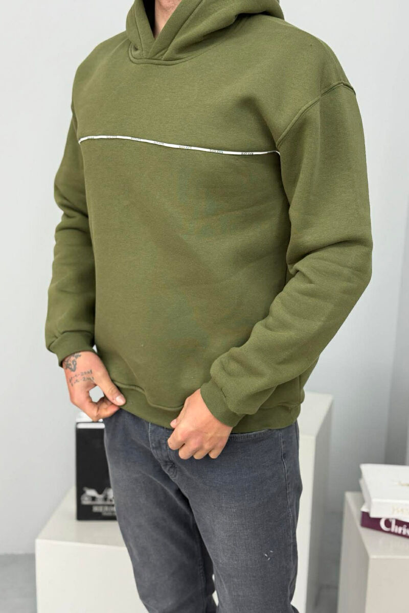 SMALL DETAIL ONE COLOR FLUFFY MEN HOODIE GREEN/JESHILE - 2