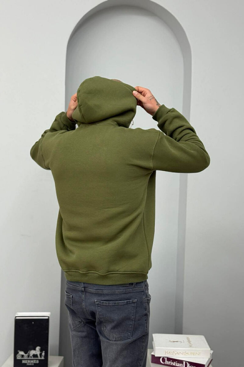 SMALL DETAIL ONE COLOR FLUFFY MEN HOODIE GREEN/JESHILE - 5