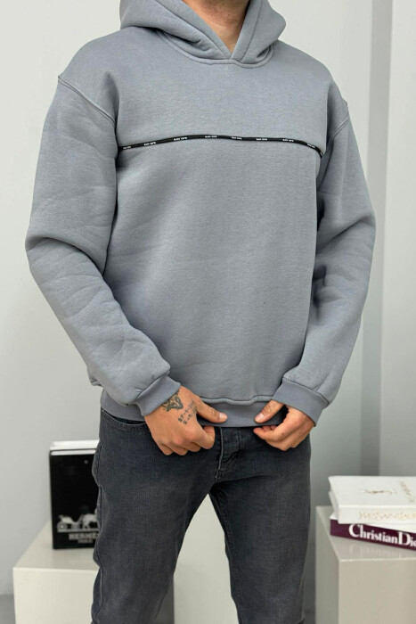 SMALL DETAIL ONE COLOR FLUFFY MEN HOODIE GREY/GRI - 1