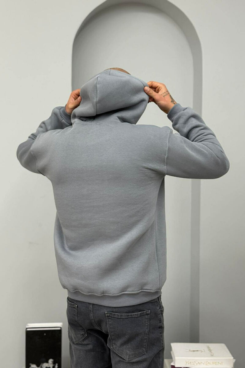 SMALL DETAIL ONE COLOR FLUFFY MEN HOODIE GREY/GRI - 5