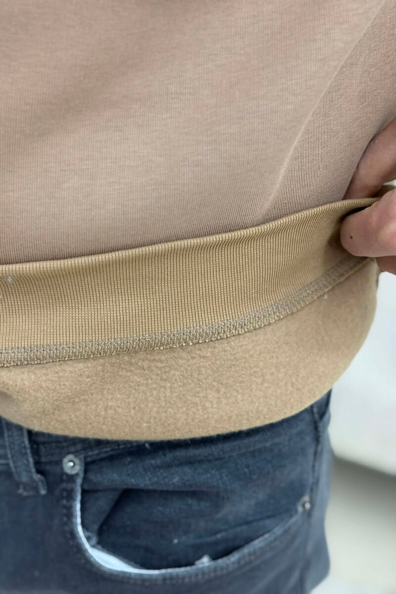 SMALL DETAIL ONE COLOR FLUFFY MEN HOODIE LIGHT BROWN/KAZB - 4