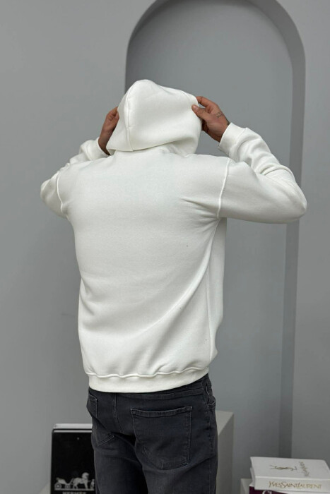 SMALL DETAIL ONE COLOR FLUFFY MEN HOODIE WHITE-E BARDHE - 5