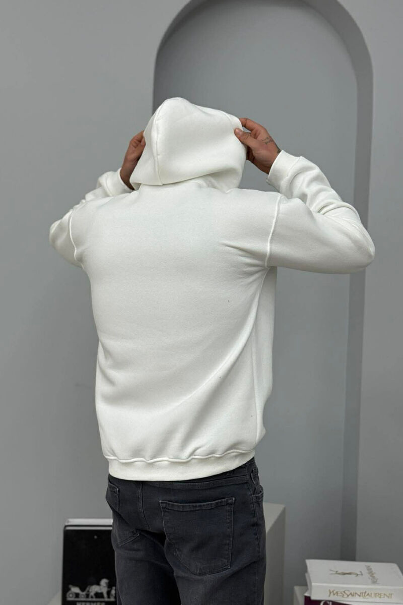 SMALL DETAIL ONE COLOR FLUFFY MEN HOODIE WHITE-E BARDHE - 5