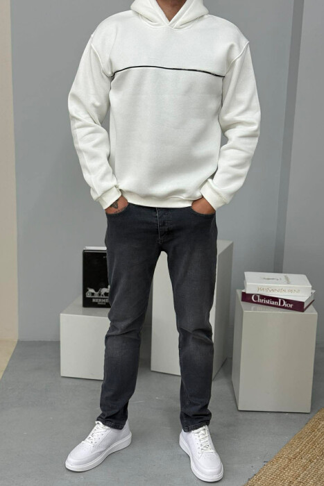 SMALL DETAIL ONE COLOR FLUFFY MEN HOODIE WHITE-E BARDHE 