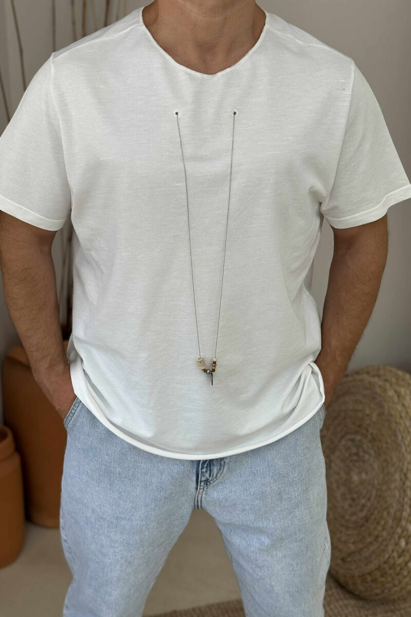 SMALL DETAIL ONE COLOR MEN T-SHIRT WHITE-E BARDHE - 2