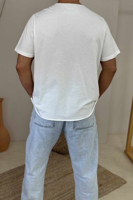 SMALL DETAIL ONE COLOR MEN T-SHIRT WHITE-E BARDHE - 3