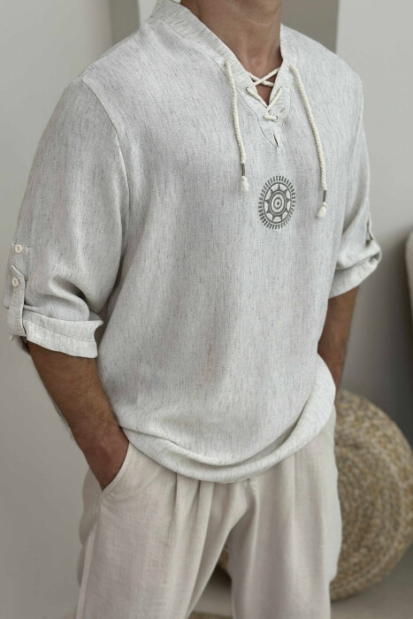 SMALL DETAIL SIMPLE MEN T-SHIRT CREAM/KREM - 3