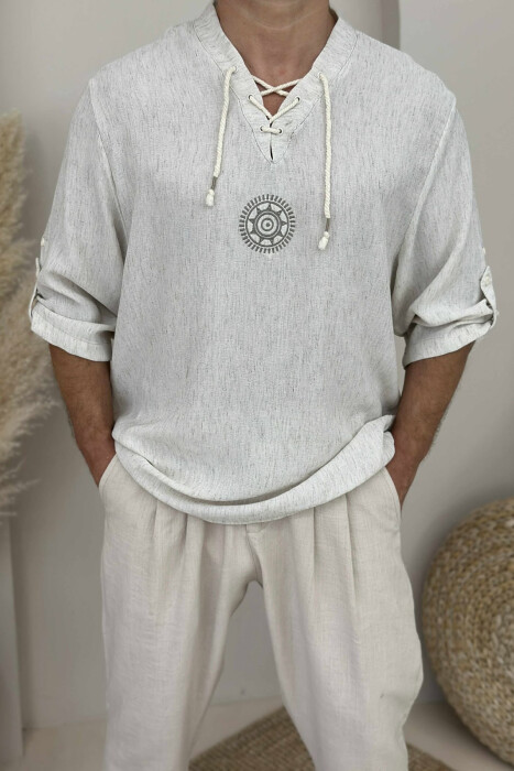 SMALL DETAIL SIMPLE MEN T-SHIRT CREAM/KREM - 4