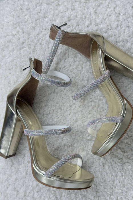 SMALL DIAMOND DETAILS HIGH HEEL WOMEN SANDALS GOLDEN ROD/GOLD - 2