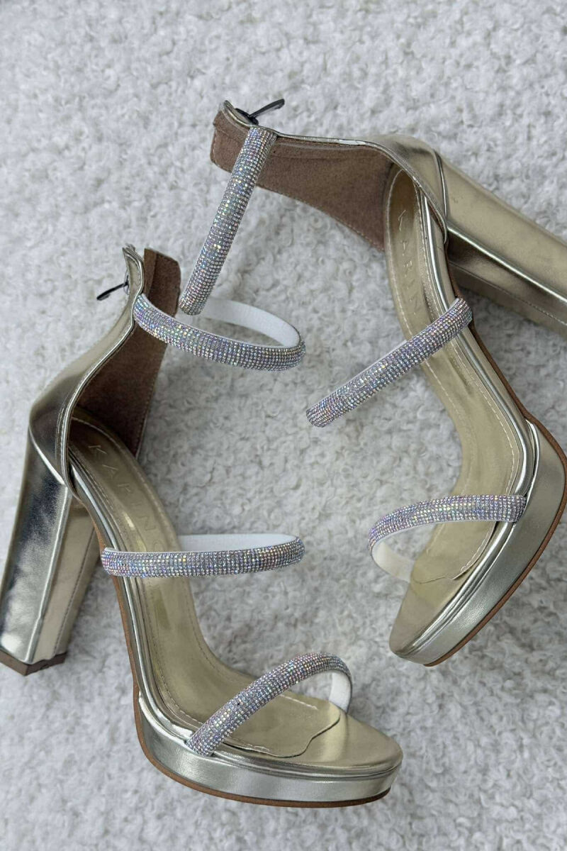 SMALL DIAMOND DETAILS HIGH HEEL WOMEN SANDALS GOLDEN ROD/GOLD - 2