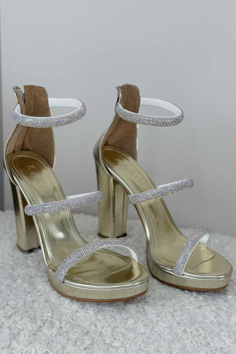 SMALL DIAMOND DETAILS HIGH HEEL WOMEN SANDALS GOLDEN ROD/GOLD - 3