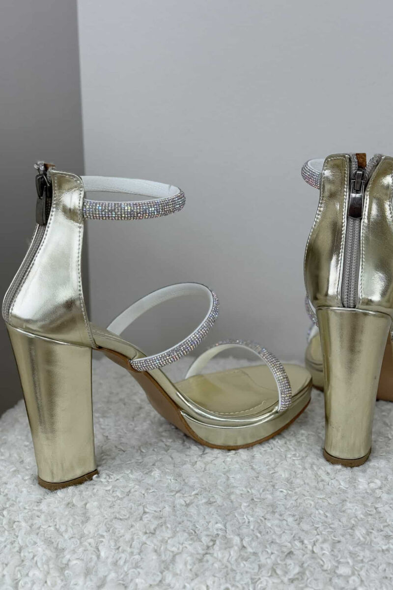 SMALL DIAMOND DETAILS HIGH HEEL WOMEN SANDALS GOLDEN ROD/GOLD - 4