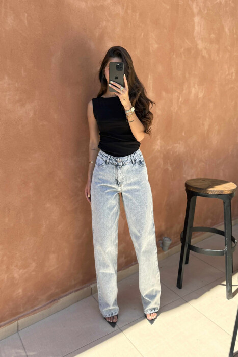 SMALL DIAMONDS DETAILS WIDE LEG WOMEN JEANS LIGHTBLUE/BZ - 1