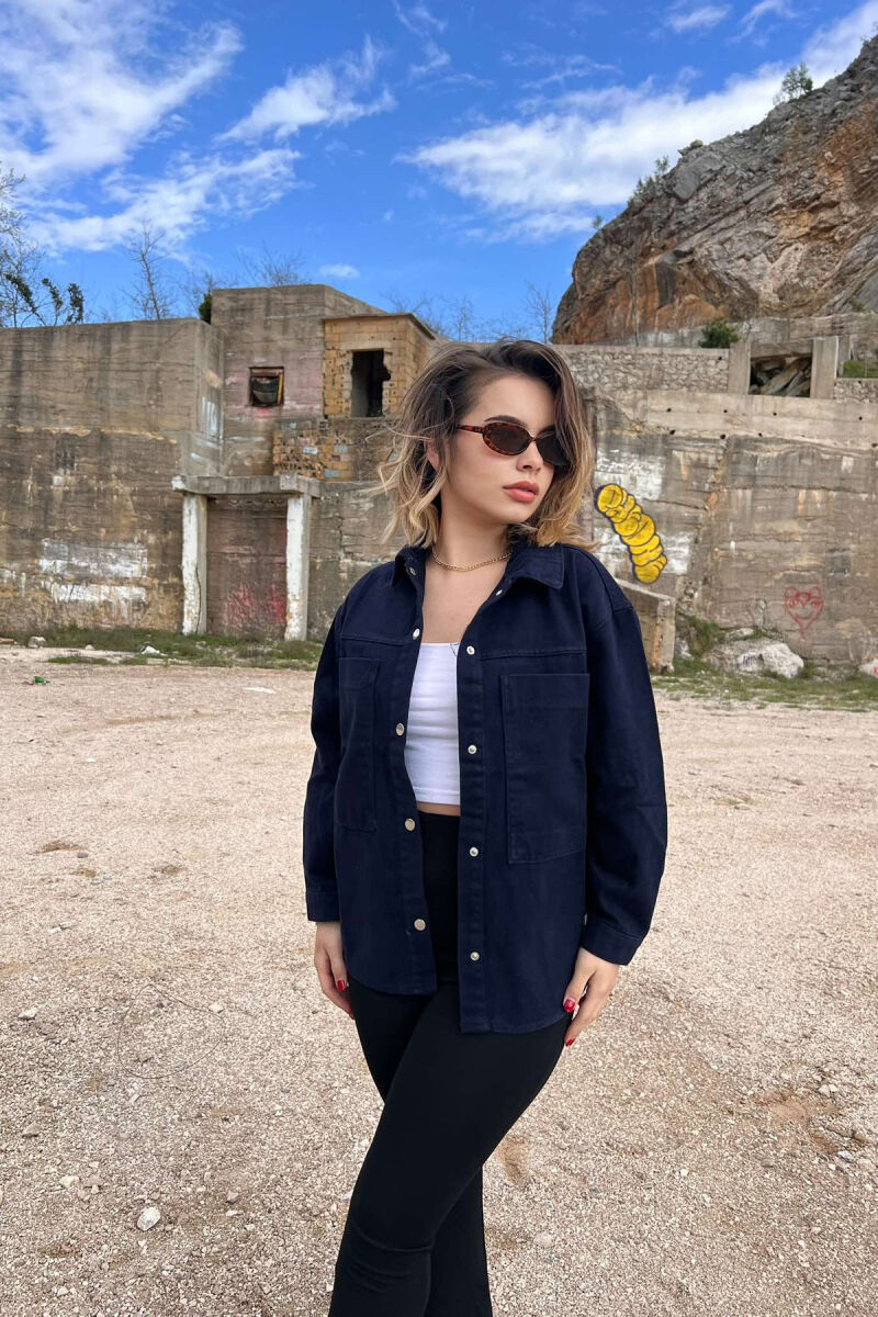 SMALL LOGO ONE COLOR DENIM WOMEN JACKET DARK BLUE/BEE - 3