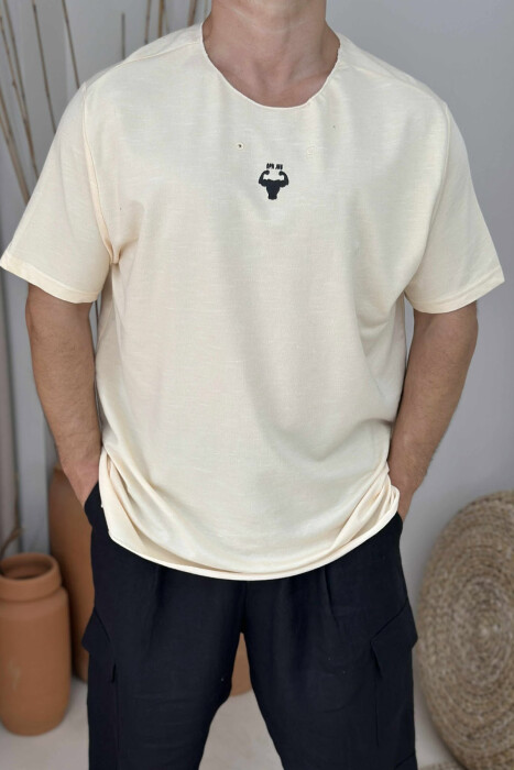 SMALL LOGO ONE COLOR MEN T-SHIRT BEIGE/BEZHE - 2