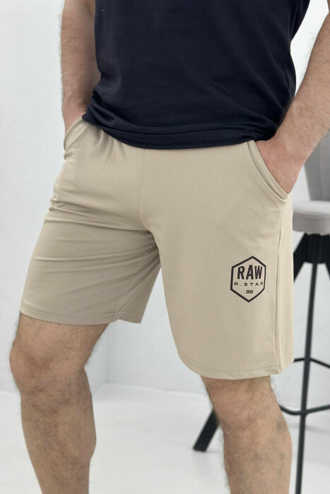 SMALL LOGO ONE COLOR SHORT MEN SWEATPANTS BEIGE/BEZHE 