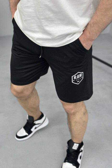 SMALL LOGO ONE COLOR SHORT MEN SWEATPANTS BLACK/ E ZEZE - KLAUDIO FASHION