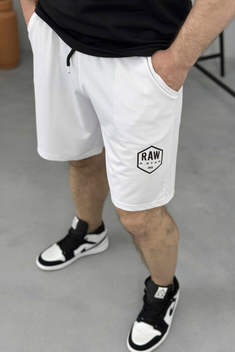 SMALL LOGO ONE COLOR SHORT MEN SWEATPANTS WHITE-E BARDHE - KLAUDIO FASHION