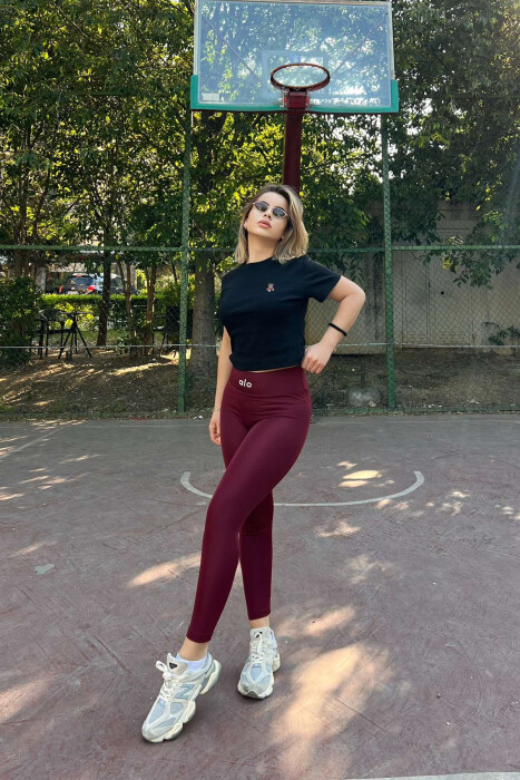 SMALL LOGO ONE COLOR WOMEN LEGGINGS BURGUNDY/VISHNJE - 3