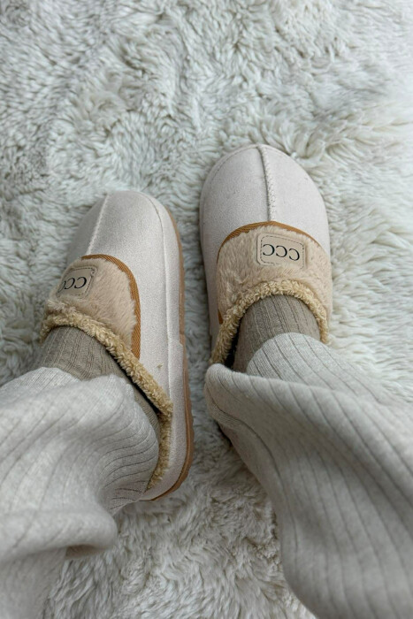 SMALL LOGO ONE COLOR WOMEN SLIPPERS CREAM/KREM - 3