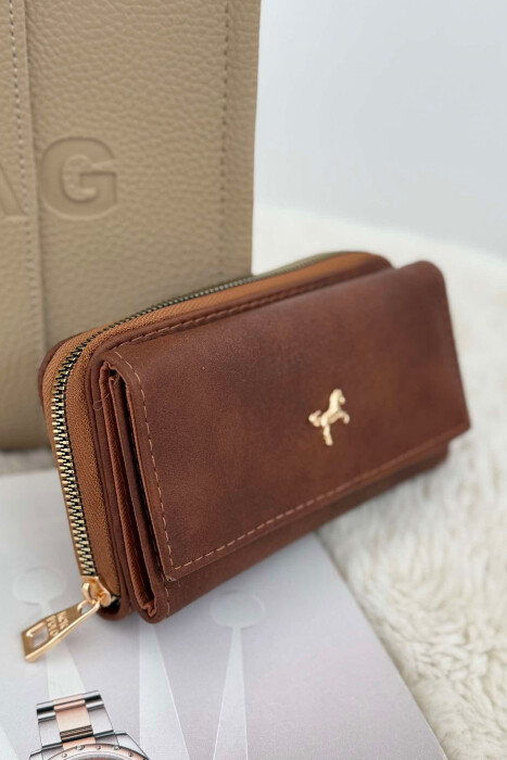 SMALL LOGO ONE COLOR WOMEN WALLETS BROWN/KAFE 