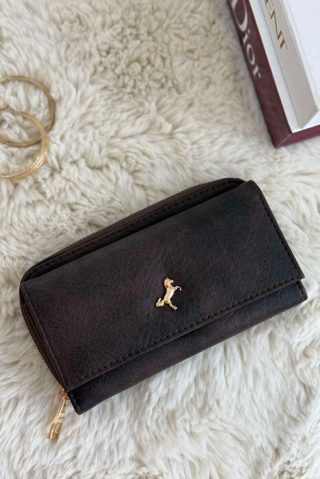 SMALL LOGO ONE COLOR WOMEN WALLETS DARK BROWN/KAE 