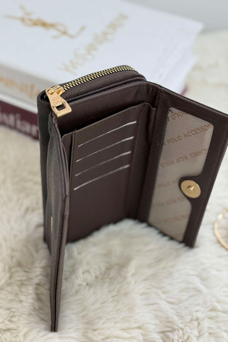 SMALL LOGO ONE COLOR WOMEN WALLETS DARK BROWN/KAE - 3