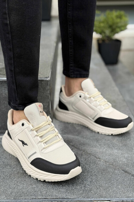SMALL LOGO PLATFORM SIMPLE MEN SNEAKERS BLACK-BEIGE/ZEBE - KLAUDIO FASHION
