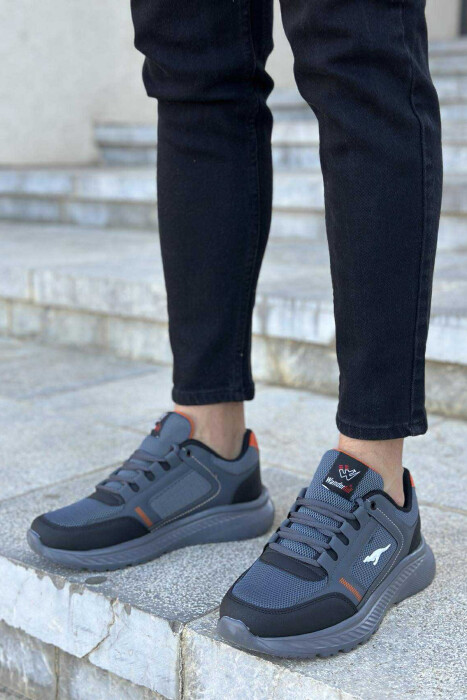 SMALL LOGO PLATFORM SIMPLE MEN SNEAKERS GREY/ORANGE/GRPO - KLAUDIO FASHION