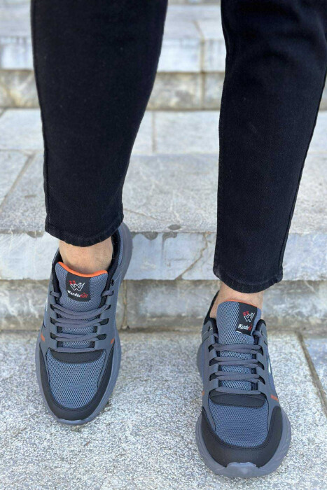 SMALL LOGO PLATFORM SIMPLE MEN SNEAKERS GREY/ORANGE/GRPO - 3