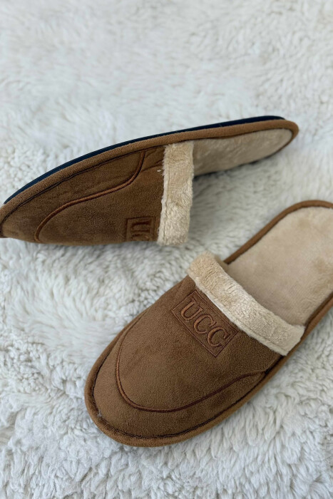 SMALL LOGO SIMPLE MEN SLIPPERS BROWN/KAFE - 4