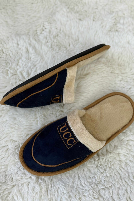 SMALL LOGO SIMPLE MEN SLIPPERS DARK BLUE/BEE - 5