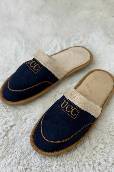 SMALL LOGO SIMPLE MEN SLIPPERS DARK BLUE/BEE - 4