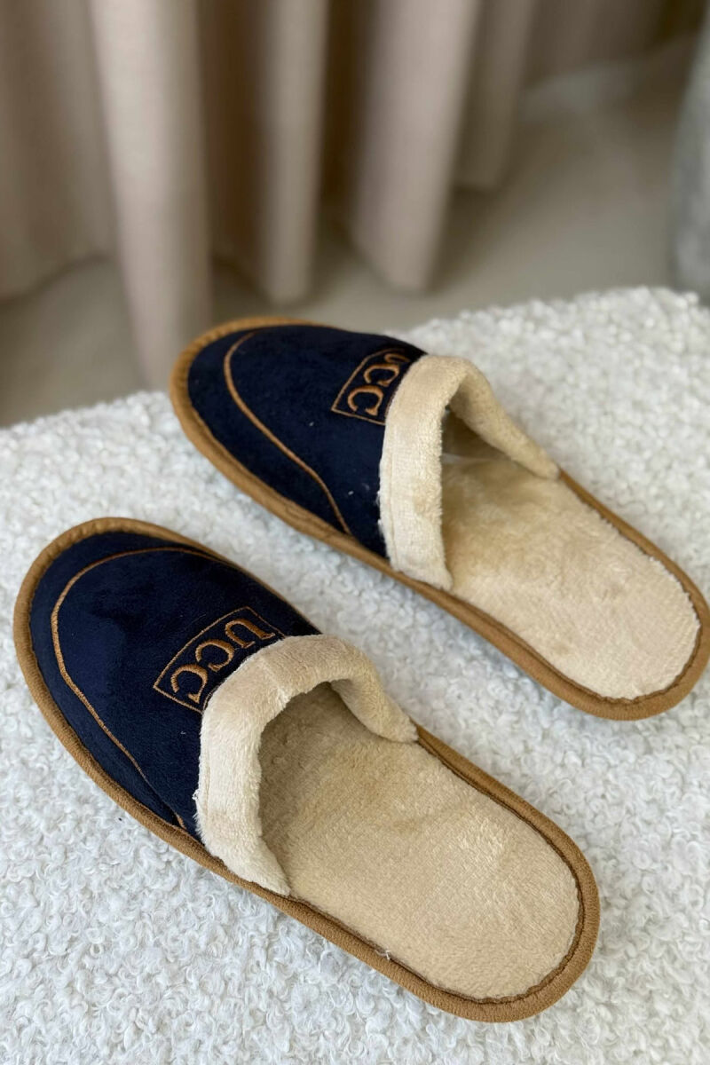 SMALL LOGO SIMPLE MEN SLIPPERS DARK BLUE/BEE - 2