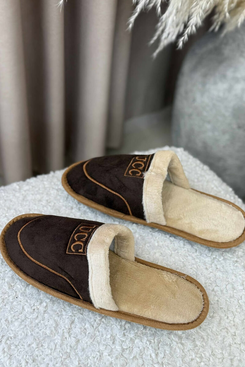 SMALL LOGO SIMPLE MEN SLIPPERS DARK BROWN/KAE - 2