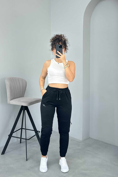 SMALL LOGO SIMPLE WOMEN SWEATPANTS BLACK/ E ZEZE - KLAUDIO FASHION