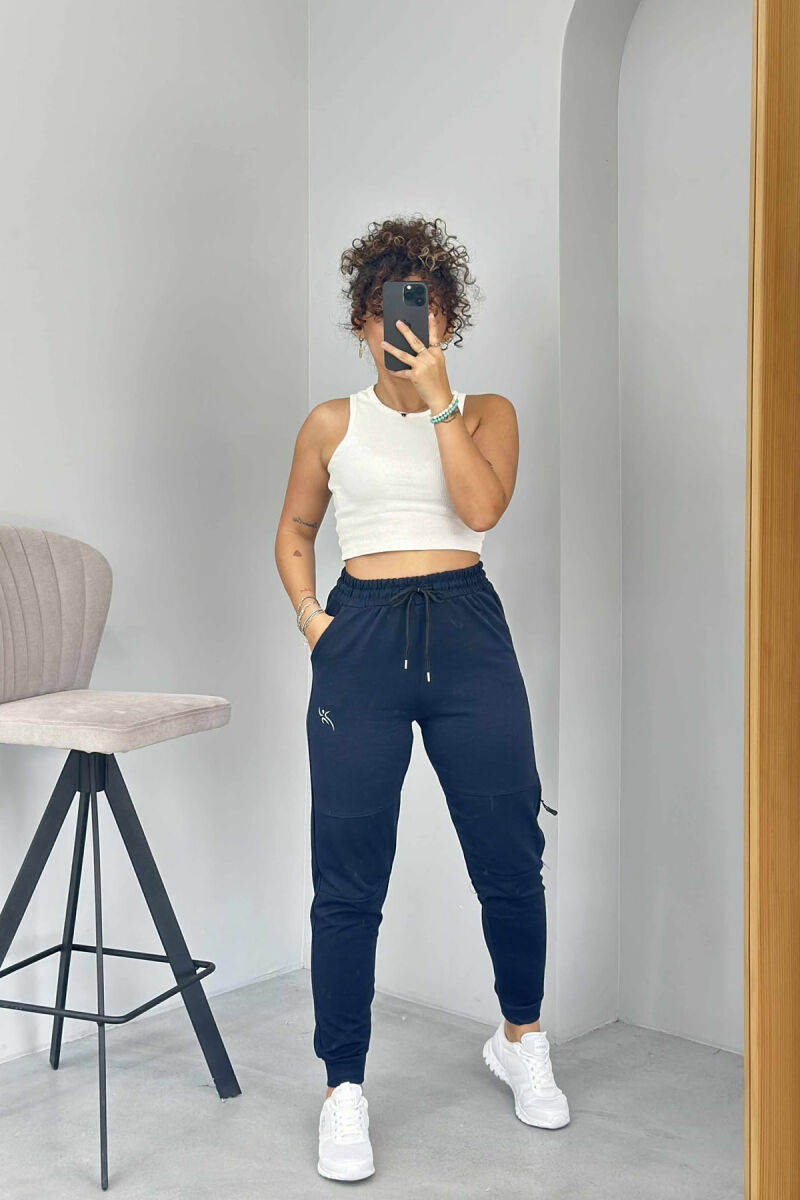 SMALL LOGO SIMPLE WOMEN SWEATPANTS DARK BLUE/BEE - 3