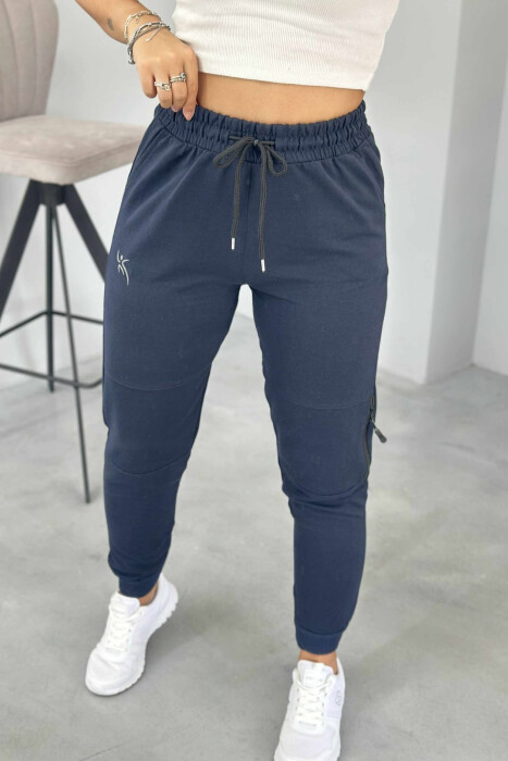 SMALL LOGO SIMPLE WOMEN SWEATPANTS DARK BLUE/BEE - 4