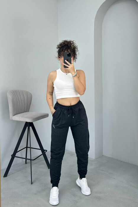 SMALL LOGO SIMPLE WOMEN SWEATPANTS DARK GREY/GEE - KLAUDIO FASHION
